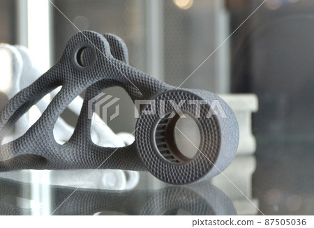 Black and white abstract models printed on 3d printer from powder close-up. 87505036