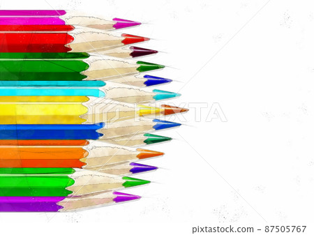 Illustration of artistic colored pencils drawn on white paper 87505767