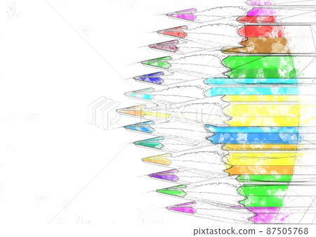 Illustration of artistic colored pencils drawn on white paper Illustration of artistic colored pencils drawn on white paper 87505768