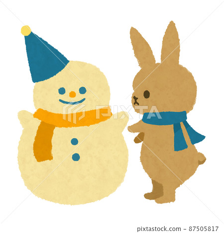 Rabbit making a snowman 87505817