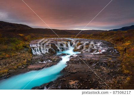 Sunset with unique waterfall - Bruarfoss Sunset with unique waterfall - Bruarfoss 87506217