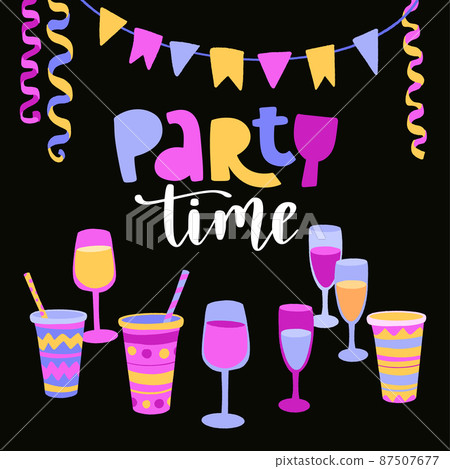 Party time hand drawn colorful text phrase. Party time hand drawn colorful text phrase. 87507677