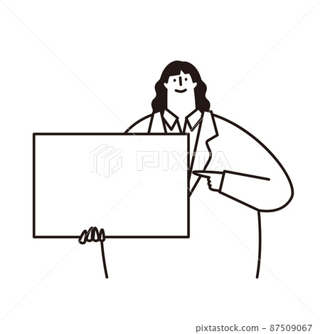 Woman pointing at the board_line art 87509067