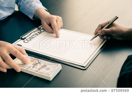 Corruption. Businessmen make an agreement with the money proposed his partner to bribe in the office and make a contract under an agreement. Illegal money fraud The concept of bribery and corruption 87509569
