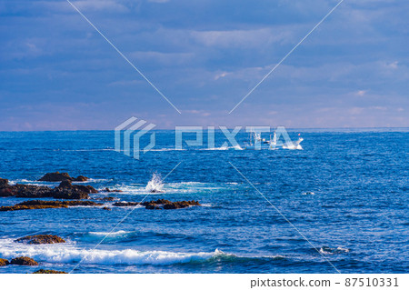 （靜岡縣）一艘在南伊豆大野濱海岸航行的船 87510331