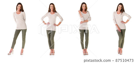 Strike a pose. Composite shot of an attractive young woman against a white background. Strike a pose. Composite shot of an attractive young woman against a white background. 87510473