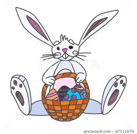 rabbit with basket and eggs character easter new - Stock Illustration ...