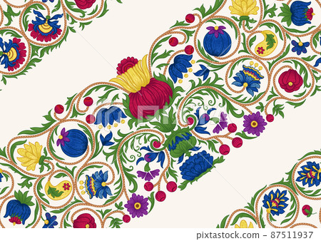 Fantasy flowers in retro, vintage, embroidery style. 87511937