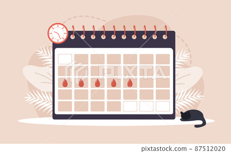 Woman period. Menstruation calendar shedule. Female critical day problems. Vector illustration in flat cartoon style 87512020