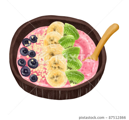 Wooden spoon and berry smoothie bowl blueberries, bananas, granola, kiwifruit 87512866