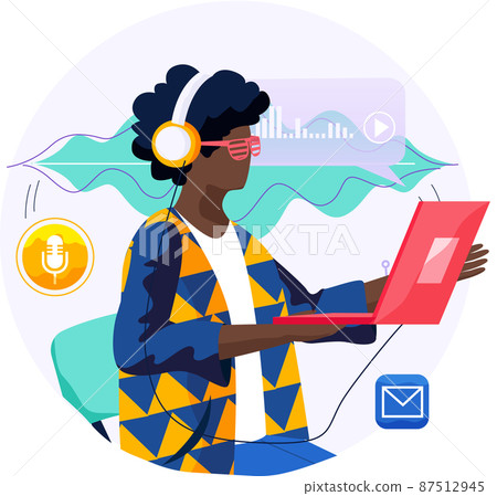 Speaker recognition, vote controlled smart speaker. Woman voice activated digital assistants, identification Speaker recognition, vote controlled smart speaker. Woman voice activated digital assistants, identification 87512945