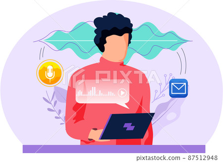 Speaker recognition, vote controlled smart speaker. Woman voice activated digital assistants, identification Speaker recognition, vote controlled smart speaker. Woman voice activated digital assistants, identification 87512948