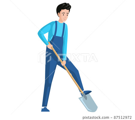 Man farmer, gardener with shovel digging hole.... - Stock Illustration ...