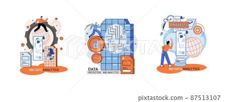 Big data analytics platform, data management and protection creative metaphor set abstract concept Big data analytics platform, data management and protection creative metaphor set abstract concept 87513107
