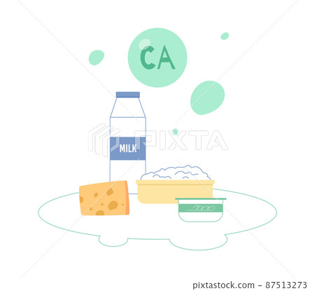 Calcium organic foods rich in calcium flat vector illustration isolated. 87513273