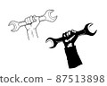 Worker's hand holds a large wrench vector illustrations isolated on white 87513898