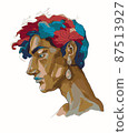 Portrait of a young man with multicolored hair and an earring in profile 87513927