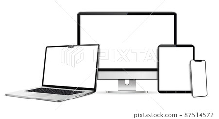 Realistic device set: monitor, laptop, tablet and smartphone 87514572