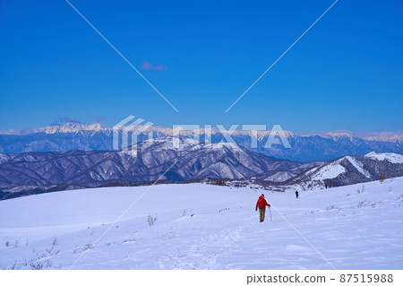 Looking from the southwestern side of Kurumayama in Nagano prefecture to the northwestern side of the Northern Alps, Mt. Hachibuse Looking from the southwestern side of Kurumayama in Nagano prefecture to the northwestern side of the Northern Alps, Mt. Hachibuse 87515988