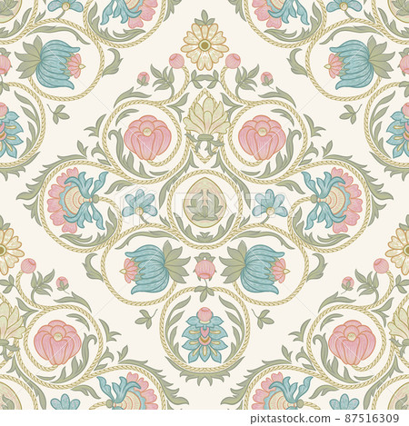 Fantasy flowers in retro, vintage, embroidery style. 87516309