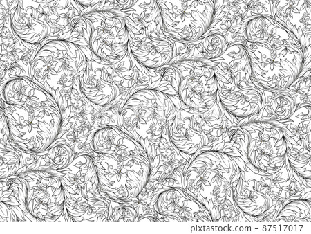 Decorative flowers and leaves in art nouveau style, vintage, old, retro style. Decorative flowers and leaves in art nouveau style, vintage, old, retro style. 87517017