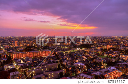 Tokyo evening view, a residential area with window lights Tokyo evening view, a residential area with window lights 87517337