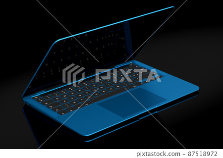 Realistic aluminum laptop with empty white screen isolated on black background. 87518972
