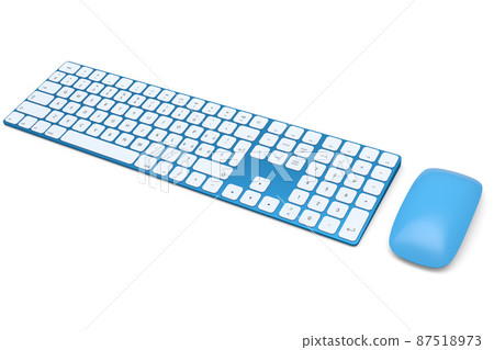 Modern blue aluminum computer keyboard and mouse isolated on white background. 87518973