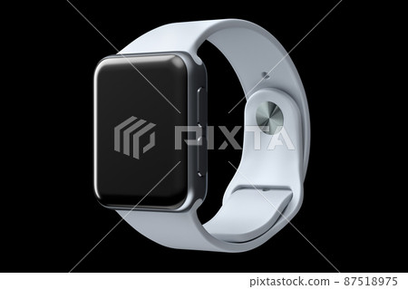 Stainless silver smart watch or fitness tracker isolated on black background. 87518975