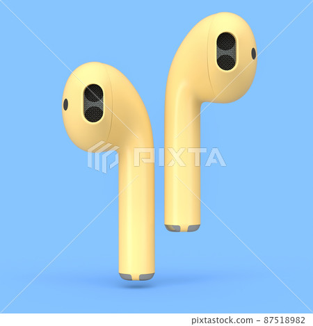 Wireless bluetooth yellow headphones isolated on blue background Wireless bluetooth yellow headphones isolated on blue background 87518982
