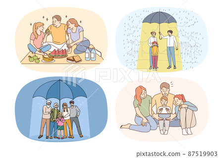 Set of happy family and kids show unity Set of happy family and kids show unity 87519903