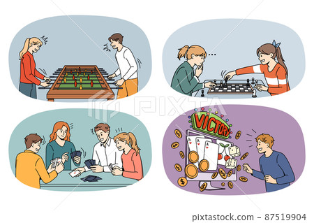 Set of smiling kids play different games with friends Set of smiling kids play different games with friends 87519904