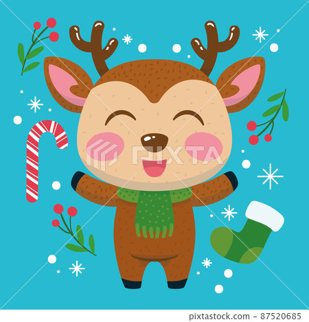 Happy reindeer cartoon kawaii Christmas decoration Vector Happy reindeer cartoon kawaii Christmas decoration Vector 87520685