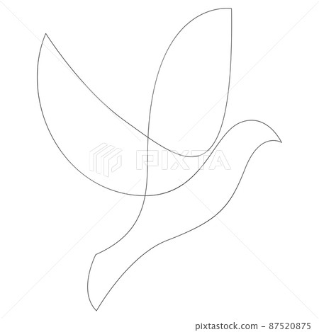 Dove one line drawing. Continuous hand drawn bird animal flying. Poster, logo, emblem or banner design 87520875