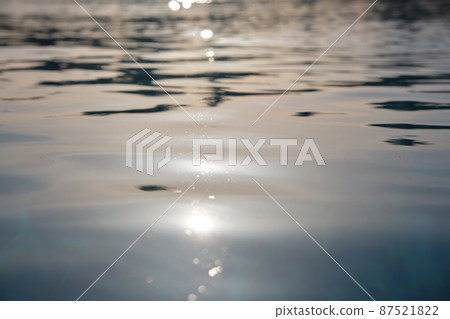 Closeup surface of blue clear water with small ripple waves in swimming pool. Closeup surface of blue clear water with small ripple waves in swimming pool. 87521822