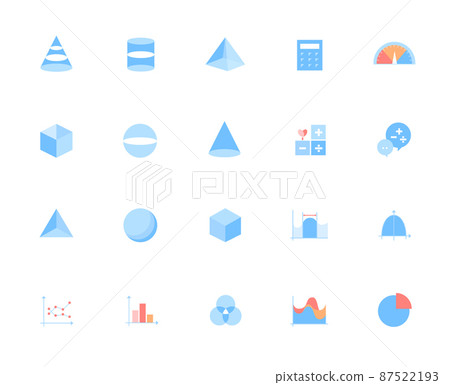 Collection of education flat icons related to math, shapes and graphs Collection of education flat icons related to math, shapes and graphs 87522193