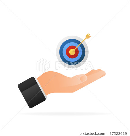 Arrow hit goal ring with hand in archery target. Vector illustration Arrow hit goal ring with hand in archery target. Vector illustration 87522619