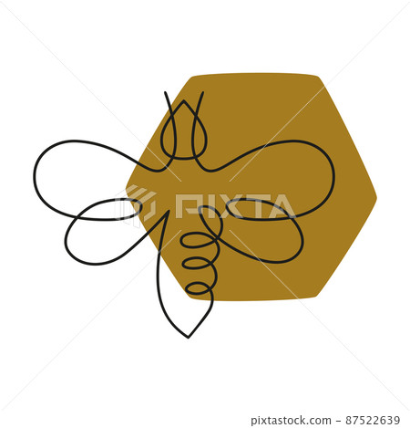 Bee one line draw. Bee one continuous line drawing logo. Honey brand identity. Gold bee icon. Honeycomb symbol. Vector design graphic illustration Bee one line draw. Bee one continuous line drawing logo. Honey brand identity. Gold bee icon. Honeycomb symbol. Vector design graphic illustration 87522639