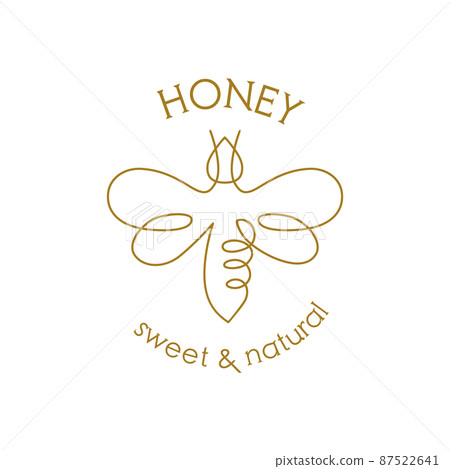 Bee one line draw. Bee one continuous line drawing logo. Honey brand identity. Gold bee icon. Farm symbol. Vector design graphic illustration 87522641