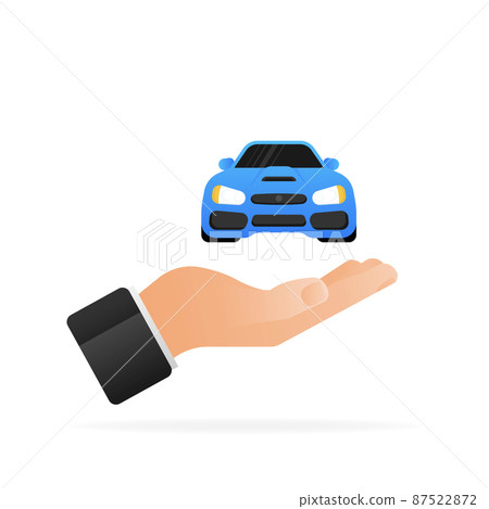 Flat illustration with car in hand. Vector flat illustration. Document icon concept. Business vector icon. Flat illustration with car in hand. Vector flat illustration. Document icon concept. Business vector icon. 87522872