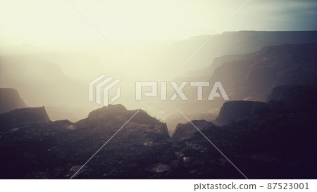 Grand Canyon National Park in fog at sunset Grand Canyon National Park in fog at sunset 87523001
