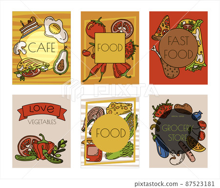 Vector Food Doodle banners. Hand Made Line Art cards. Menu Restaurant. Sketch illustration of healthy food. Logotype Symbol Design Vector Food Doodle banners. Hand Made Line Art cards. Menu Restaurant. Sketch illustration of healthy food. Logotype Symbol Design 87523181