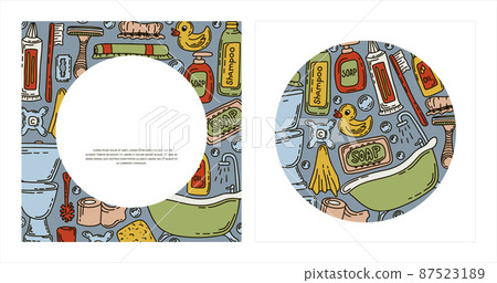 Bath doodle vector illustration. Hand draw banners of home bathroom hygiene accessories. Sketch icons for hotels, plumbing and cosmetics stores Bath doodle vector illustration. Hand draw banners of home bathroom hygiene accessories. Sketch icons for hotels, plumbing and cosmetics stores 87523189