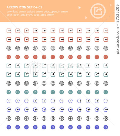 Arrow icons for download, upload, access, add and subtract 87523209