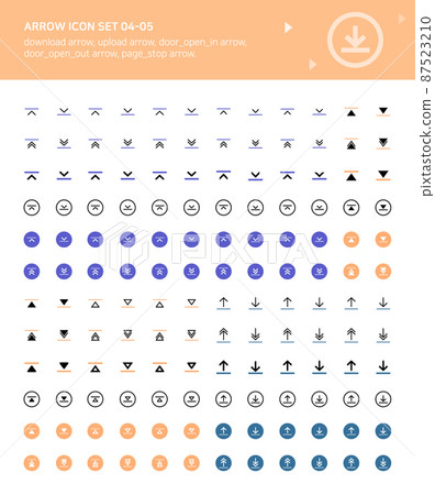 Arrow icons for download, upload, access, add and subtract 87523210