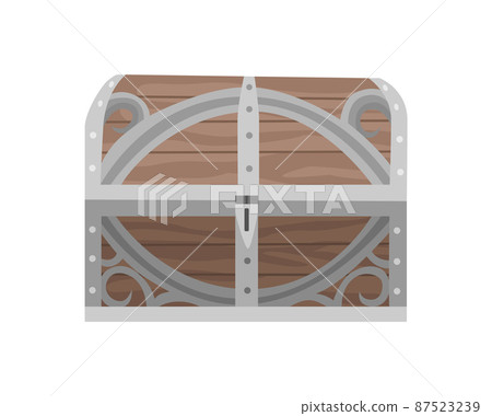 Chest box. Ancient treasure box or pirate closed wooden container. Vector cartoon icon coffer isolated on white background 87523239