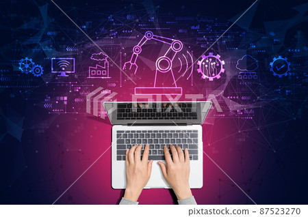 Smart industry concept with person using laptop 87523270