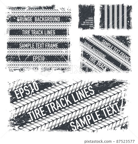 Grunge text tire tracks dark frames set Grunge text tire tracks dark frames set 87523577