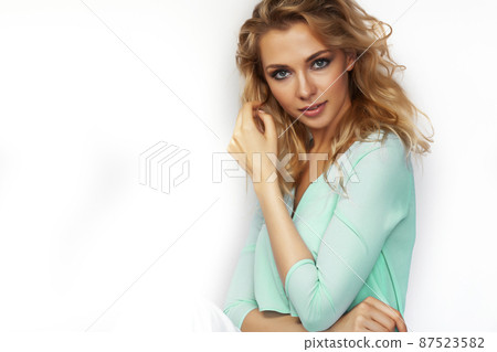 young pretty stylish blond girl posing emotional isolated on white background happy smiling cool smile, lifestyle people concept young pretty stylish blond girl posing emotional isolated on white background happy smiling cool smile, lifestyle people concept 87523582