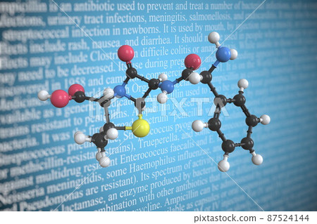 Ampicillin scientific molecular model, 3D rendering 87524144